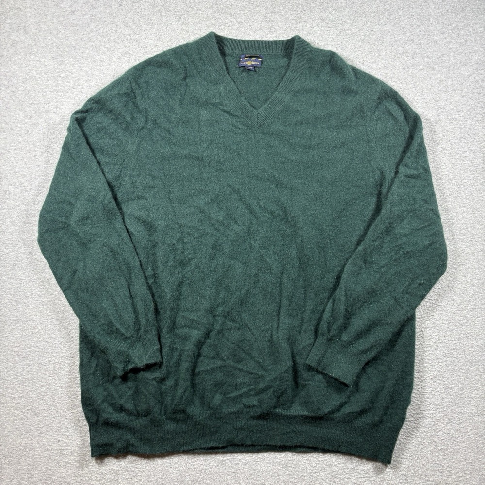 Club Room 100% Cashmere Sweater Mens 2XLT Forest Green V-Neck Knit Pullover Tall
